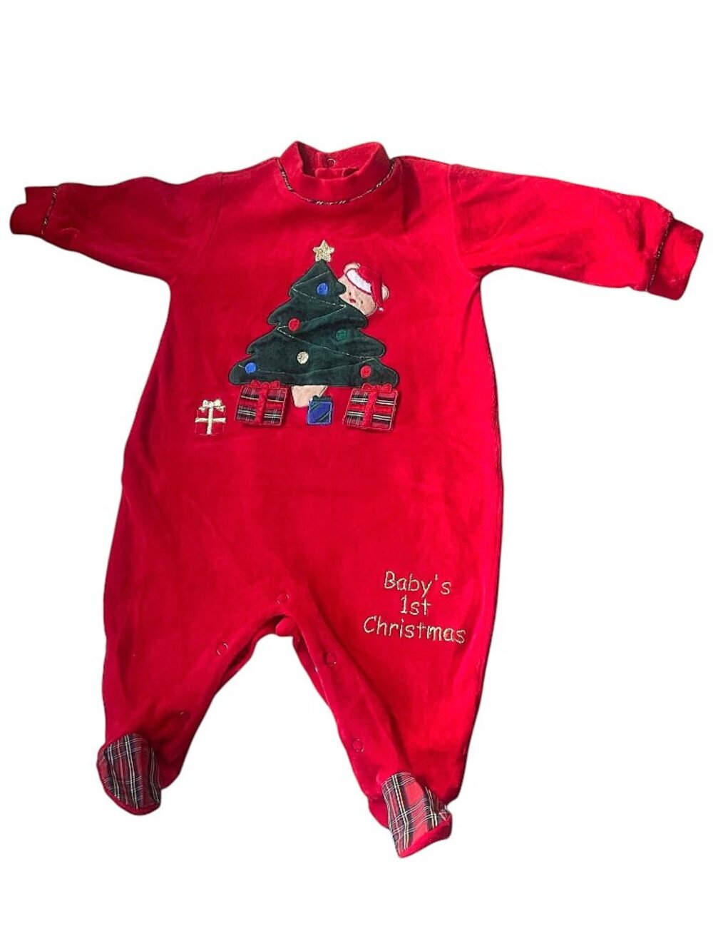 Koala Baby 0-3M Baby’s 1st Christmas Red Velour Footed One Piece